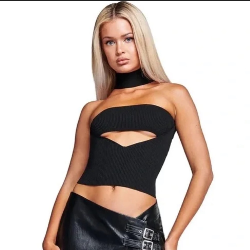 I.AM.GIA Black Cutout Strapless Ribbed Top